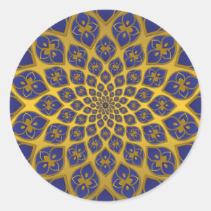 Orientalische Fliesen in Midnight Blue auf Gold Runder Aufkleber