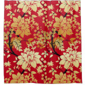 Orientalische Golden Blume auf Rot Duschvorhang (Vorderseite)
