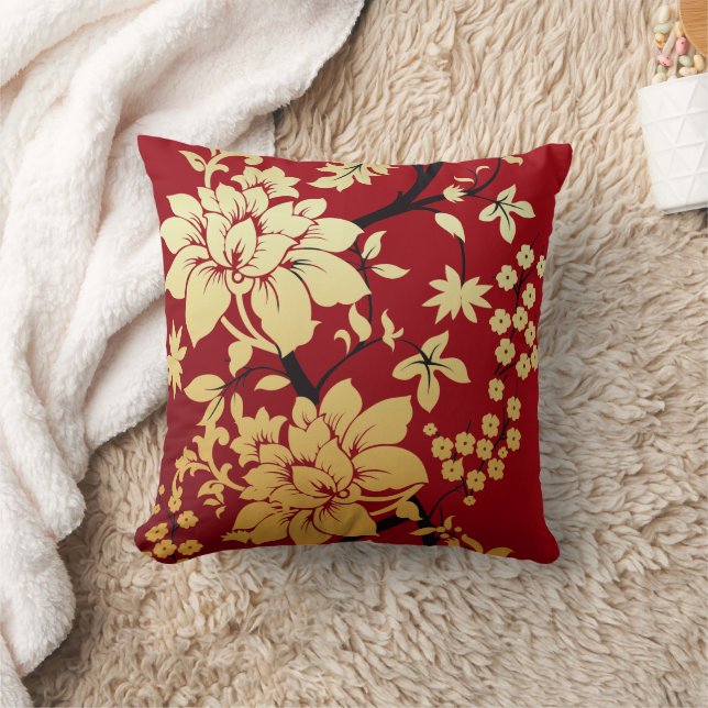 Orientalische Golden Blume auf Rot Kissen (Decke)