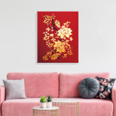 Orientalische Golden Blume auf Rot Leinwanddruck (Insitu (Wohnzimmer))