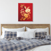 Orientalische Golden Blume auf Rot Leinwanddruck (Insitu (Schlafzimmer))
