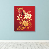Orientalische Golden Blume auf Rot Leinwanddruck (Insitu (Holzboden))