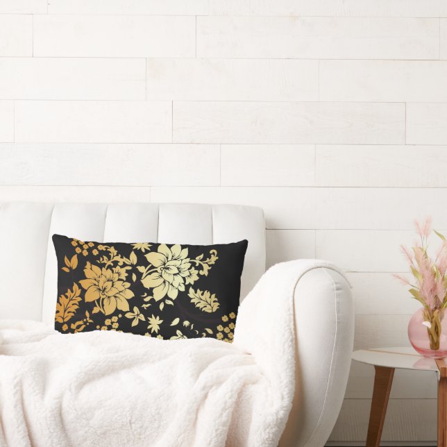 Orientalische Goldene Blume auf schwarz Lendenkissen (Liege)