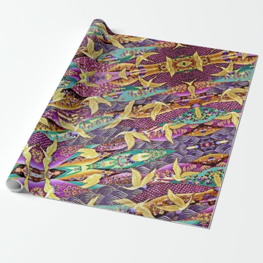 Orientalische Goldkranich-Patchwork-Geschenkpapier Geschenkpapier (Ungerollt)