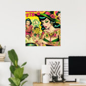 Orientalische Hexe Retro-Comicen Poster (Heimbüro)