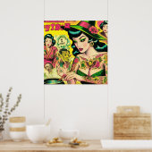 Orientalische Hexe Retro-Comicen Poster (Küche)