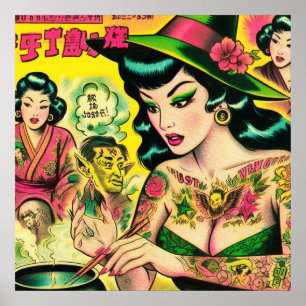 Orientalische Hexe Retro-Comicen Poster