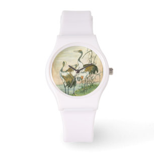 Orientalische Kräne durch das Wasser Armbanduhr