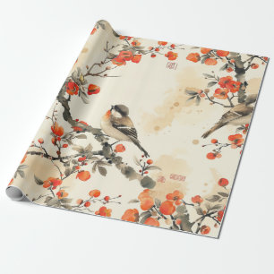 Orientalische Singvögel und Blüten - Traditionelle Geschenkpapier