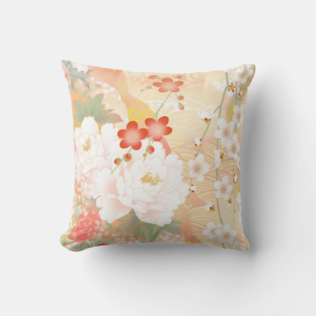 Orientalischer Akzent japanische florale Soft Colo Kissen Für Draußen (Vorderseite)