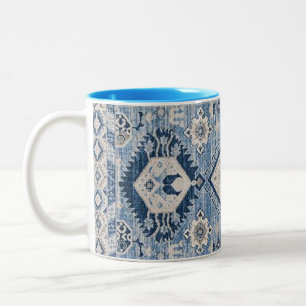 Orientalischer Antik-Blau-Kilim-Teppich    Zweifarbige Tasse