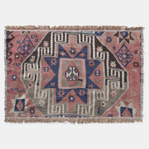 Orientalischer Antiker Blauer Kilim-Teppich  Rot Decke