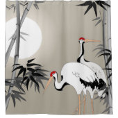 Orientalischer Bambus und Krane bei Sunset Duschvorhang (Vorderseite)