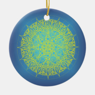Orientalischer Blauer/Gelb-Entwurf Keramik Ornament