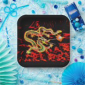 Orientalischer Drache Feuer auf Glücksenergie Pappteller (Party)