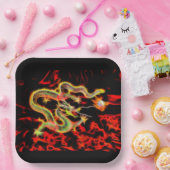 Orientalischer Drache Feuer auf Glücksenergie Pappteller (Party)