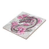 Orientalischer Drache mit kräftigen rosa Blume Fliese (Seite)