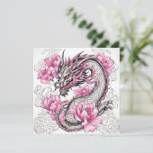 Orientalischer Drache mit kräftigen rosa Blume Karte (Stehend Vorderseite)