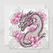 Orientalischer Drache mit kräftigen rosa Blume Karte (Vorderseite)