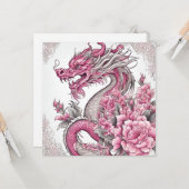Orientalischer Drache und rosa Blume Karte (Vorderseite/Rückseite Beispiel)