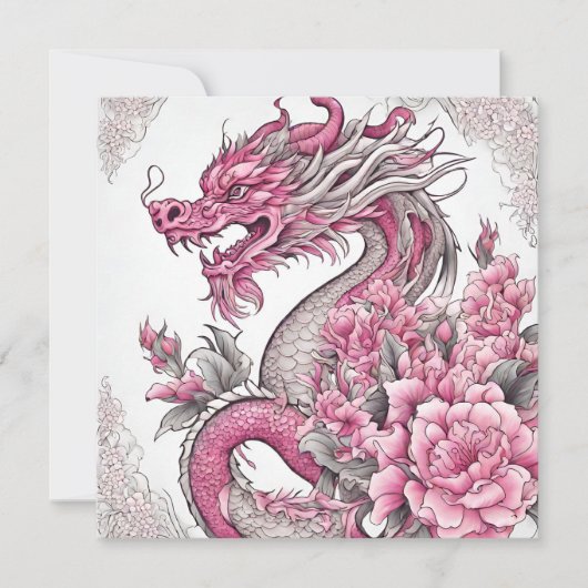 Orientalischer Drache und rosa Blume Karte (Vorderseite)