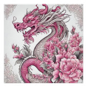 Orientalischer Drache und rosa Blume Poster (Vorderseite)