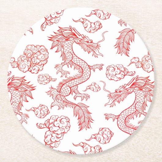 Orientalischer Drachenstil Runder Pappuntersetzer (Vorderseite)