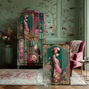 Orientalischer Garten, Portrait Collage Art Seidenpapier