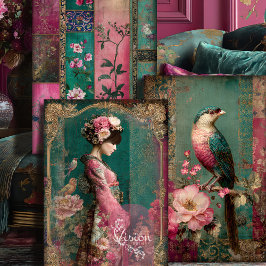 Orientalischer Garten, Portrait, Vogel, Patchwork, Geschenkpapier Set