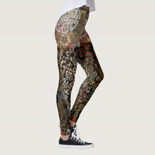 Orientalischer Goldblatt-Silber-Drache Leggings (Rechts)