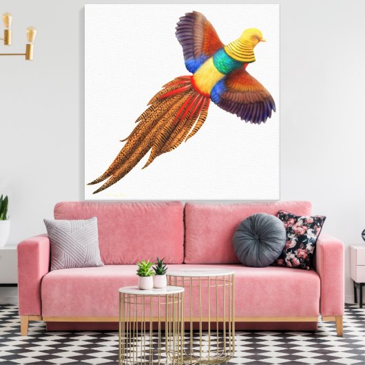 Orientalischer Golden Pheasant gezackte Canvas Leinwanddruck (Insitu (Wohnzimmer))