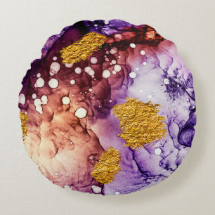 Orientalischer Goldener Wirbel Abstrakte Malerei Rundes Kissen