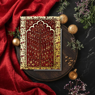 Orientalischer heiliger Baum rot golden Folien Feiertagspostkarte