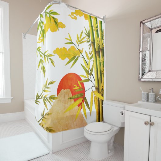 Orientalischer japanischer Aufstieg mit Bambus Duschvorhang (Beispiel)