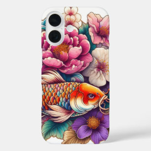 Orientalischer Koi und rosa Sakura Blume Tattoo iPhone 16 Hülle