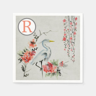 Orientalischer Kranich Pink Floral Chinoiserie Mon Serviette