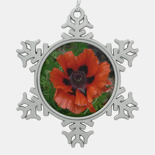 Orientalischer Mohn Schneeflocken Zinn-Ornament (Vorderseite)