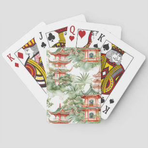 Orientalischer Pagodengarten Salbei-Wasserfarbe Spielkarten