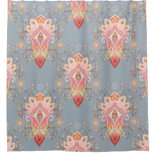Orientalischer Paisley-Pfauenfeder-Hintergrund Duschvorhang