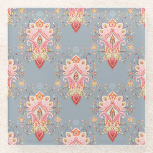 Orientalischer Paisley-Pfauenfeder-Hintergrund Glasuntersetzer