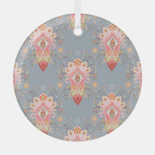 Orientalischer Paisley-Pfauenfeder-Hintergrund Ornament Aus Glas