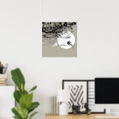 Orientalischer Schwalber im Mondlicht Zen Gray Pos Poster (Heimbüro)
