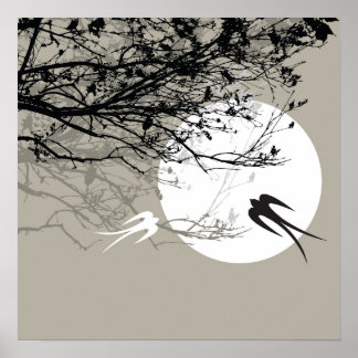 Orientalischer Schwalber im Mondlicht Zen Gray Pos Poster
