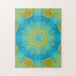 Orientalischer Stern in Blau und Alt-Gelb Puzzle