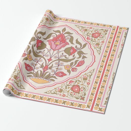 Orientalischer Stil verziertes Blumendesign Geschenkpapier (Ungerollt)