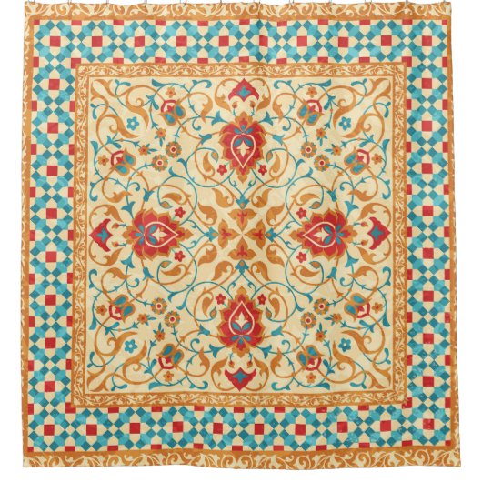 Orientalischer Teppich, Blumenmuster. Duschvorhang (Vorderseite)