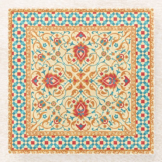 Orientalischer Teppich, Blumenmuster. Glasuntersetzer (Vorderseite)