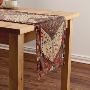 Orientalischer Teppichmuster in Orange und Creme Kurzer Tischläufer
