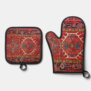 Orientalischer türkischer Teppich Ofenhandschuh & Topflappen-Set