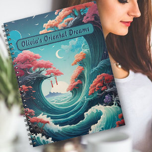 Orientalischer Türkiswellen-Kirschblüten-Notizbuch Notizblock